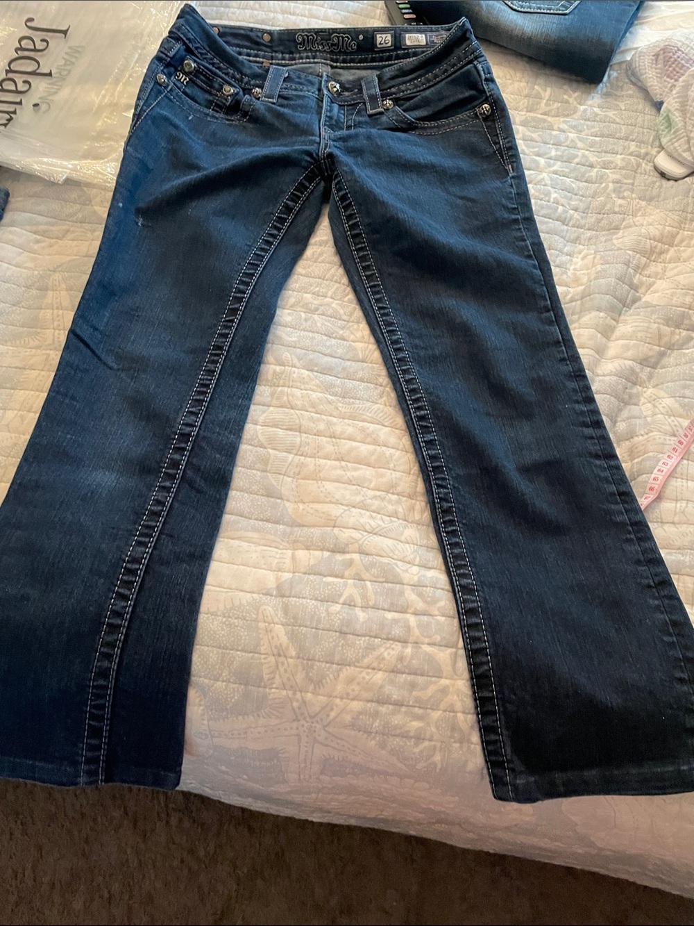 Miss Me Dark Blue Skinny Capris with Silver Embellished Pocket - Picture 10 of 11